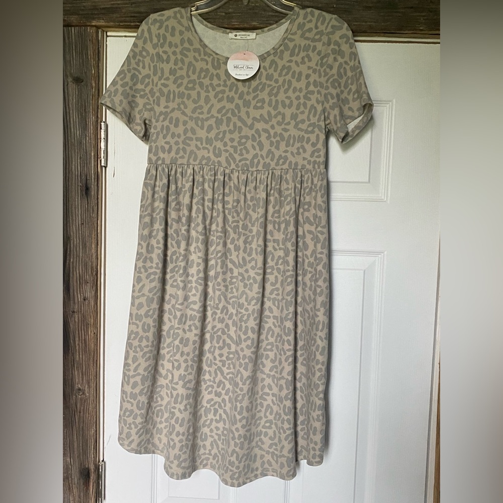 Tan/Gray Leopard Print - Bombom Dress. NWT. Stretchy, soft and comfy!